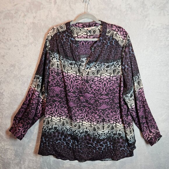 Roz & Ali  Womens 3X Animal and geometric Print Blouse Office casual date modest - Picture 1 of 12